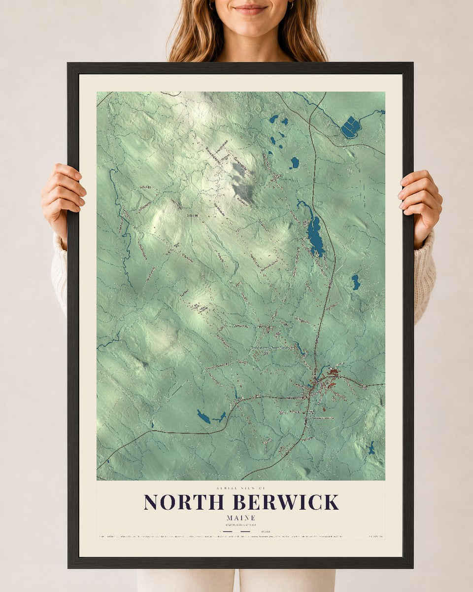 North Berwick, Maine map print - 24 x 36 black Ayous wood frame