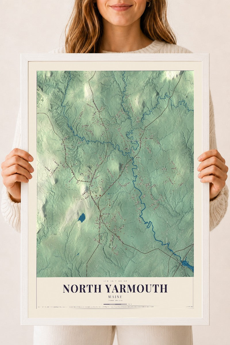 North Yarmouth, Maine map print - 18 x 24 white Ayous wood frame