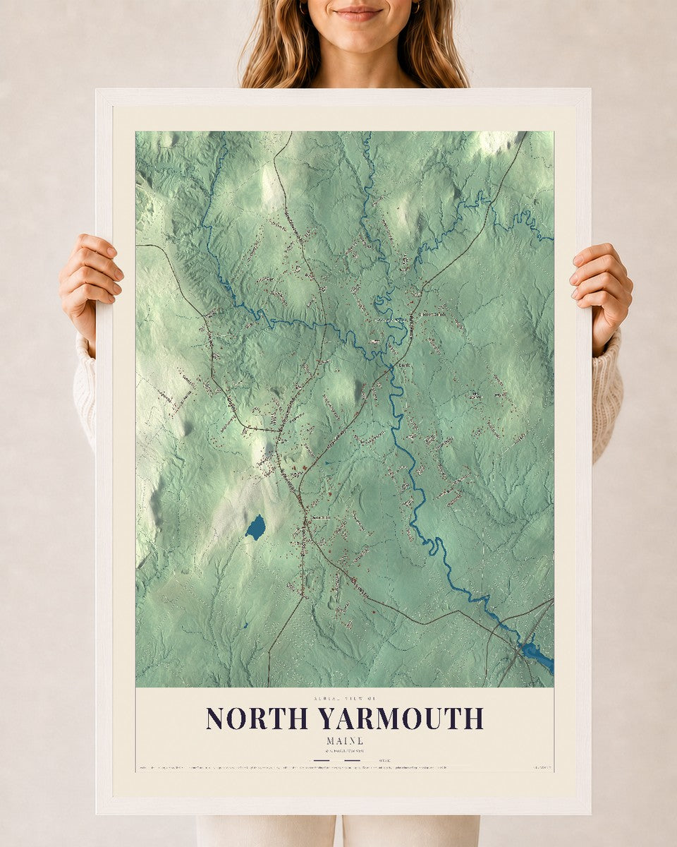 North Yarmouth, Maine map print - 24 x 36 white Ayous wood frame