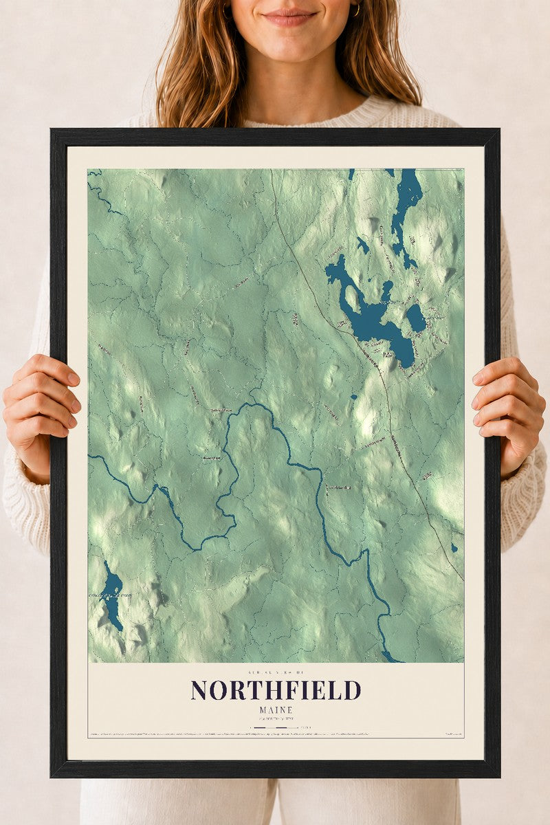Northfield, Maine map print - 18 x 24 black Ayous wood frame