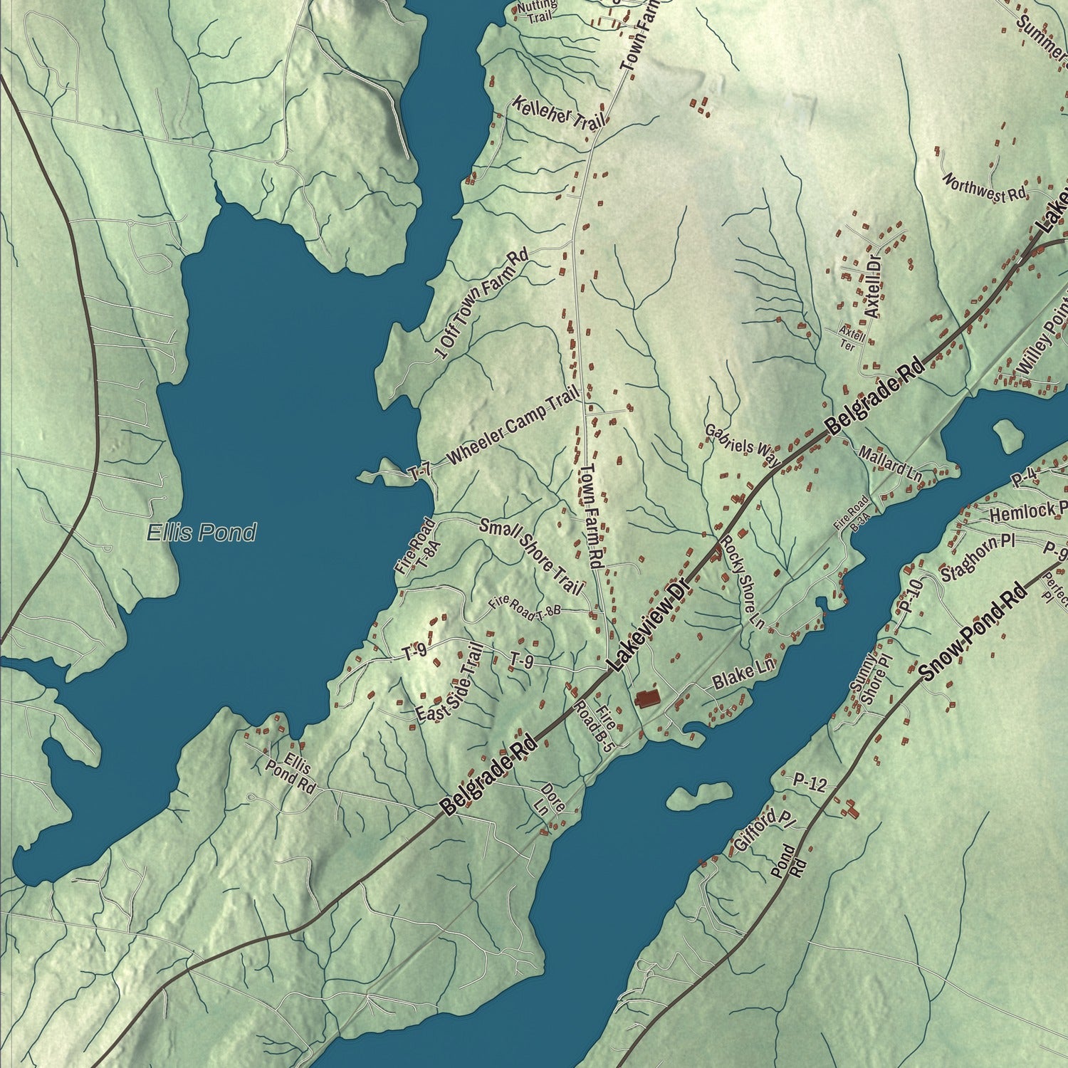 Terrain and local geography detail from the Oakland, Maine map