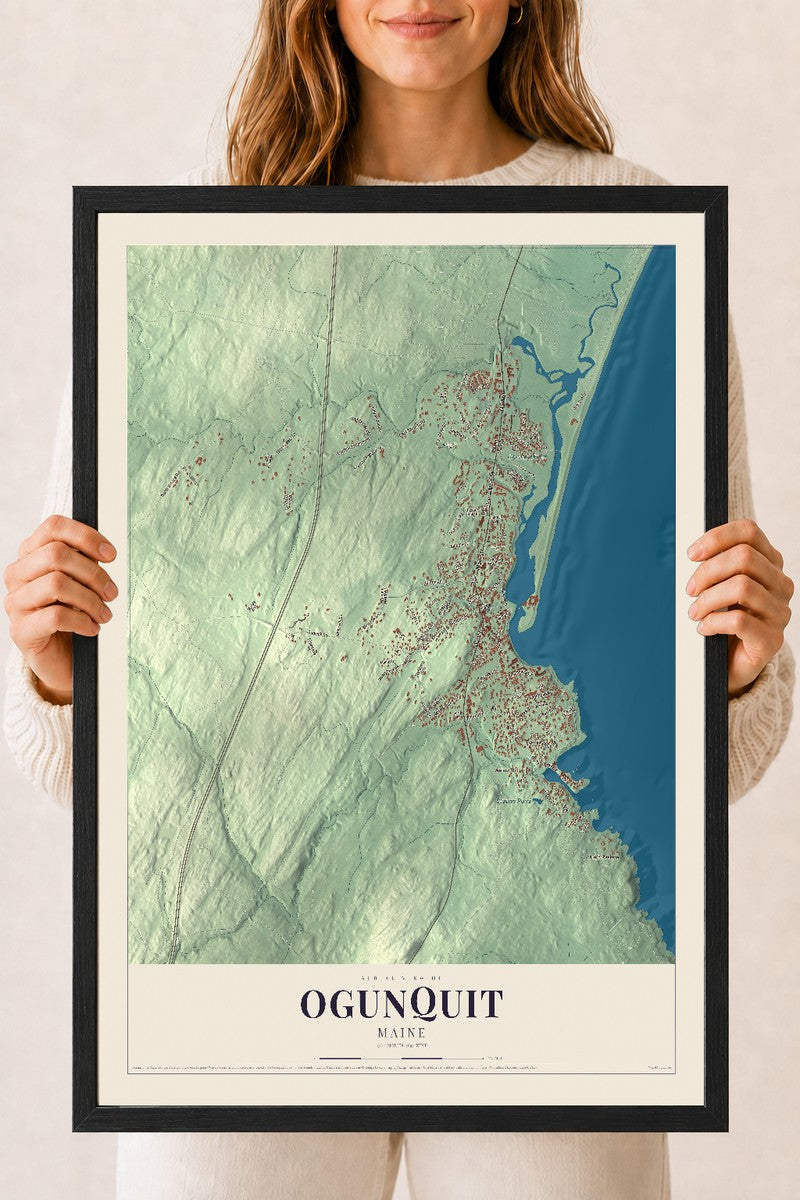 Ogunquit, Maine map print - 18 x 24 black Ayous wood frame