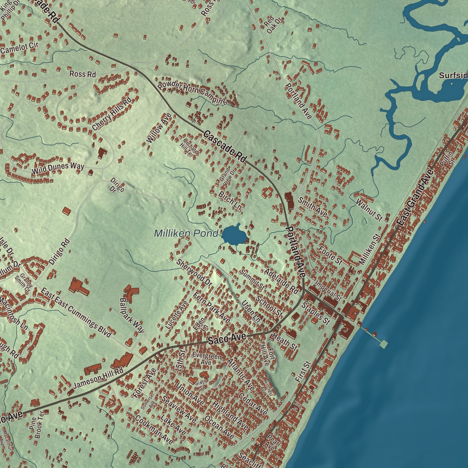 Terrain and local geography detail from the Old Orchard Beach, Maine map