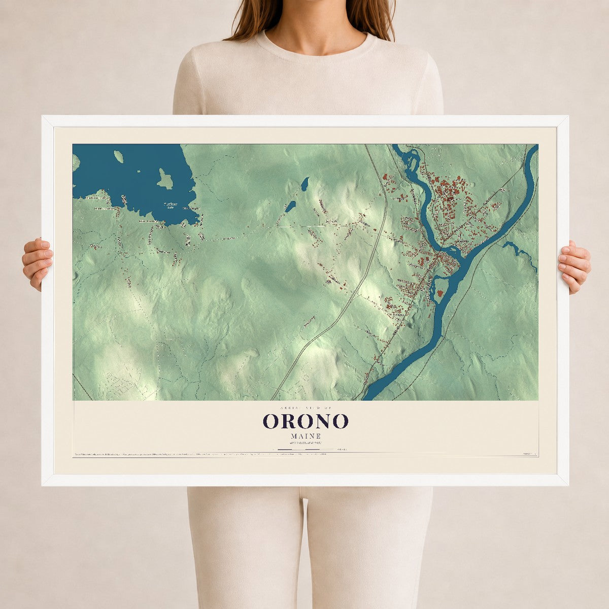 Orono, Maine map print - 24 x 36 white Ayous wood frame