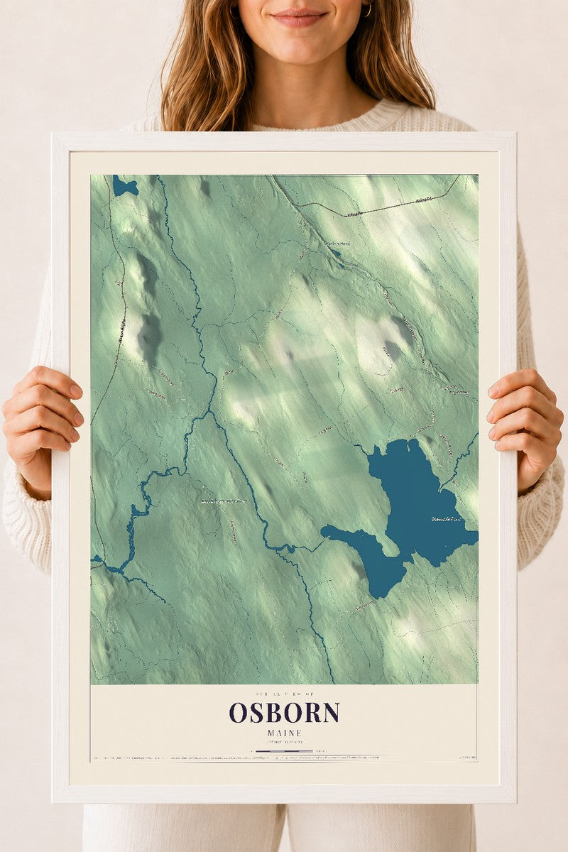 Osborn, Maine map print - 18 x 24 white Ayous wood frame