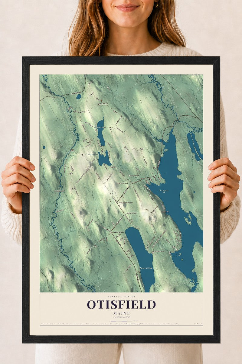 Otisfield, Maine map print - 18 x 24 black Ayous wood frame