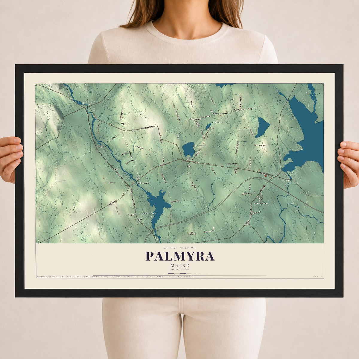 Palmyra, Maine map print - 18 x 24 black Ayous wood frame