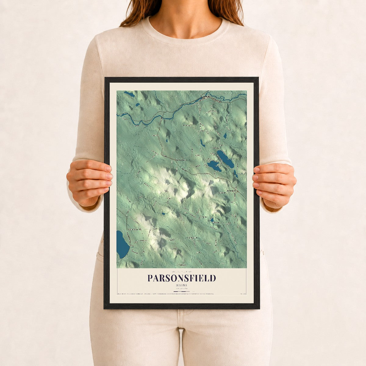 Parsonsfield, Maine map print - 12 x 18 black Ayous wood frame