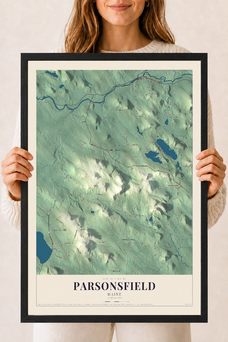 Parsonsfield, Maine map print - 18 x 24 black Ayous wood frame