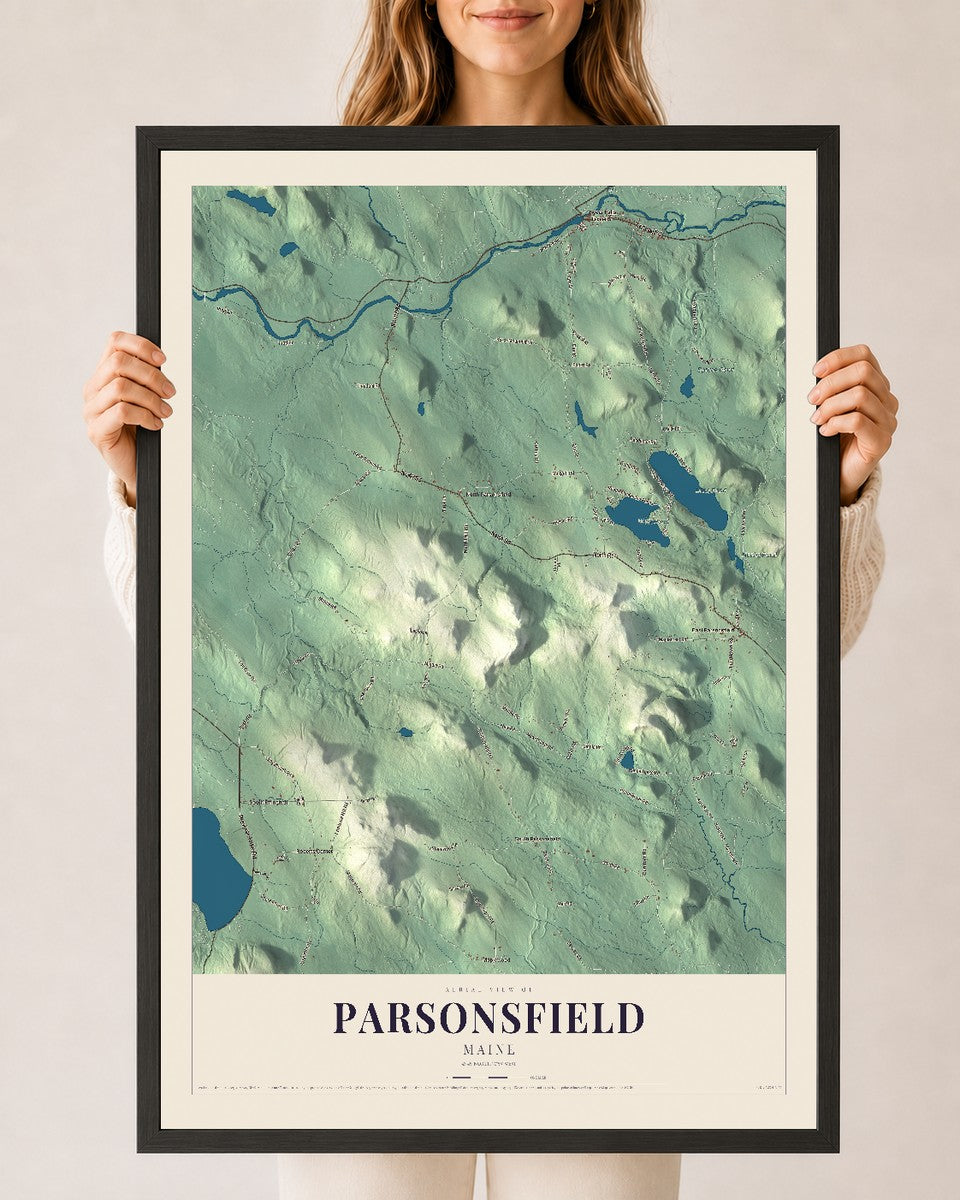 Parsonsfield, Maine map print - 24 x 36 black Ayous wood frame