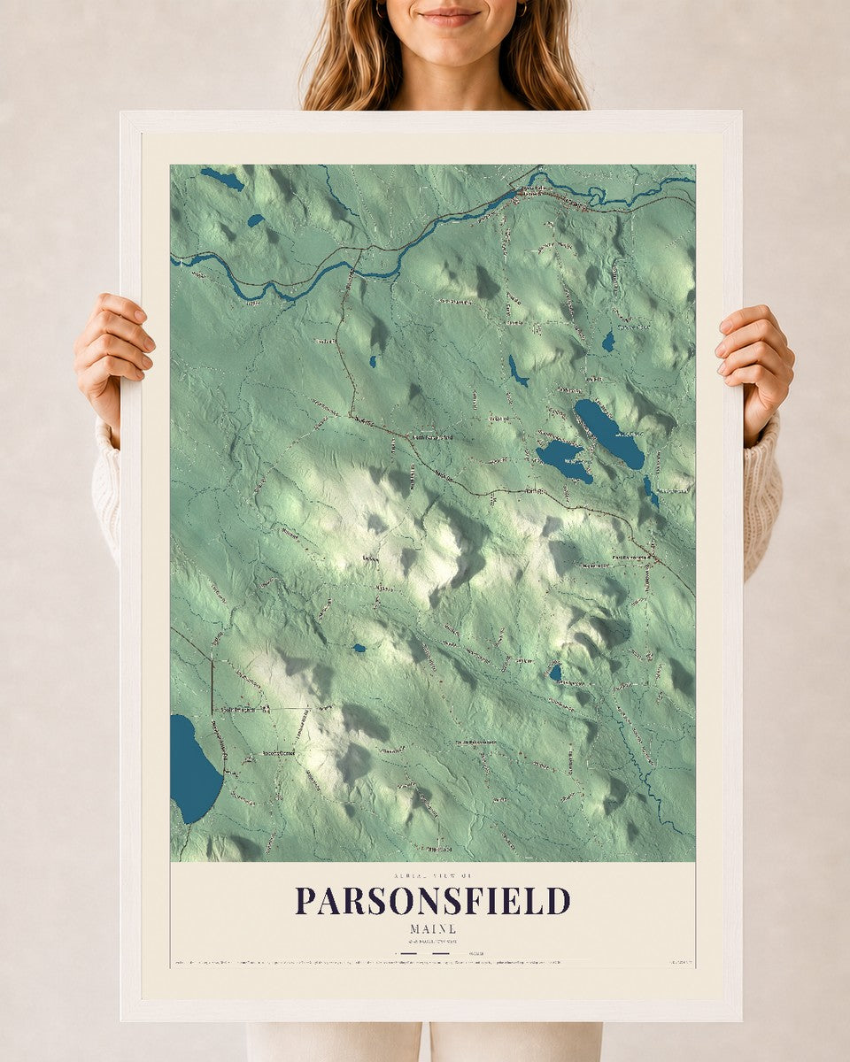 Parsonsfield, Maine map print - 24 x 36 white Ayous wood frame