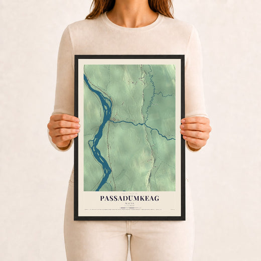 Map of Passadumkeag, Maine, 12 x 18 inch print in a black wood frame