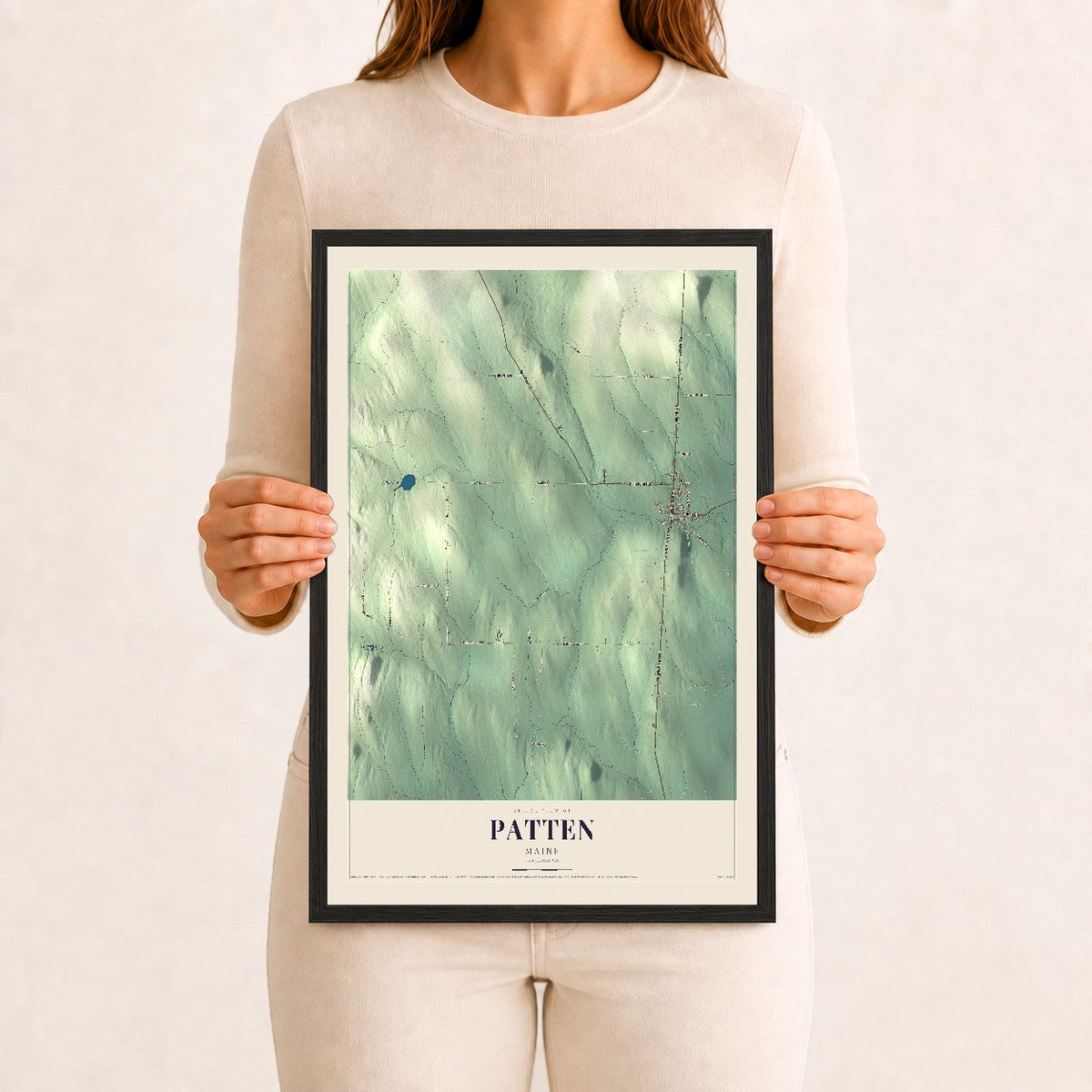 Patten, Maine map print - 12 x 18 black Ayous wood frame
