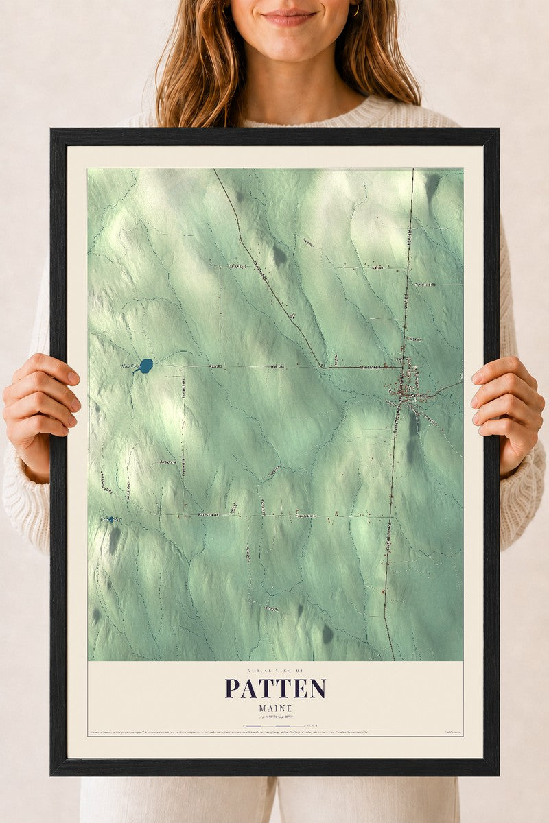Patten, Maine map print - 18 x 24 black Ayous wood frame