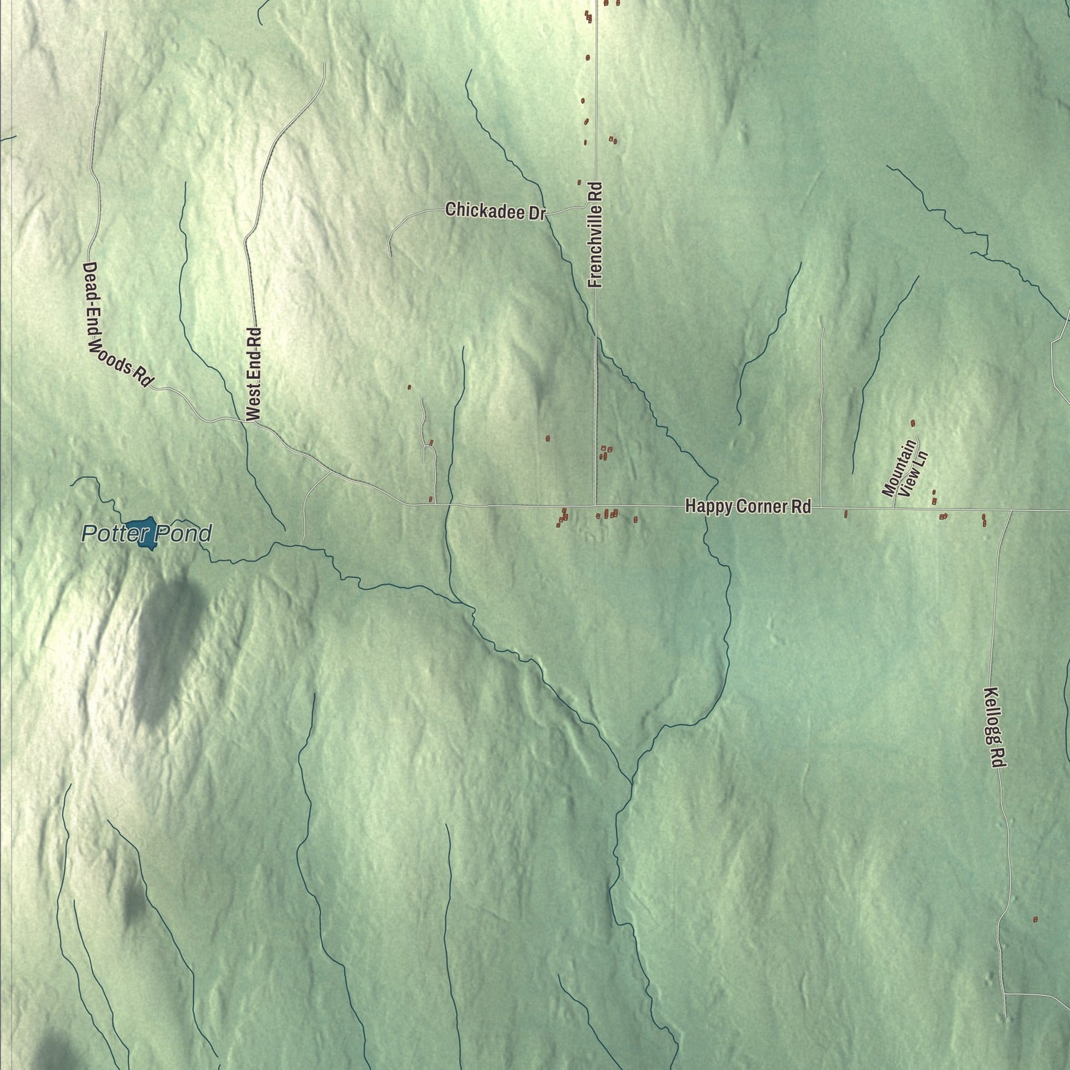 Terrain and local geography detail from the Patten, Maine map