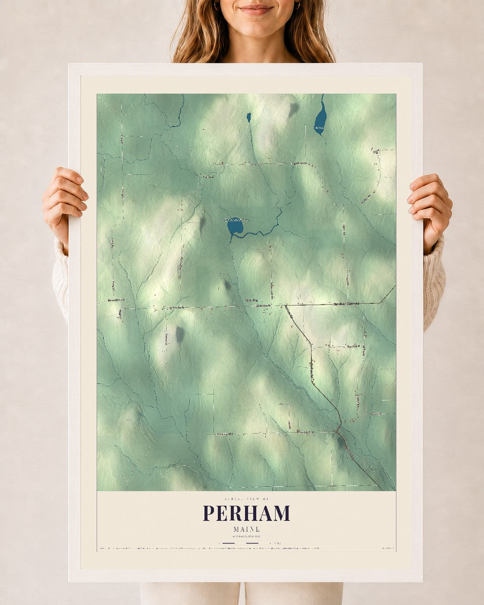 Perham, Maine map print - 24 x 36 white Ayous wood frame