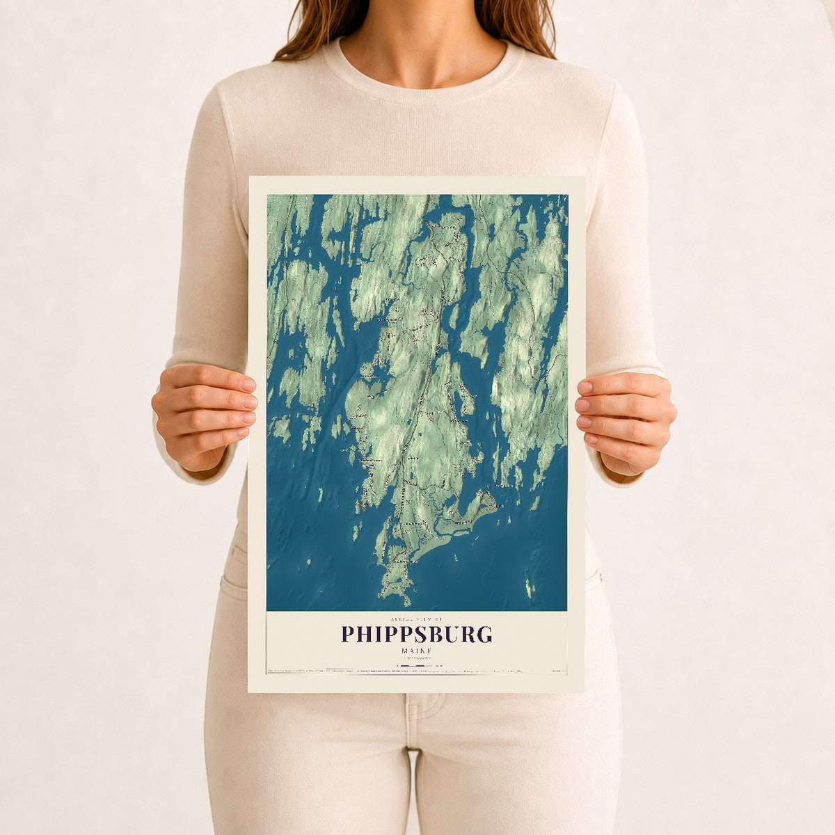 Phippsburg, Maine map print - 12 x 18 archival matte print