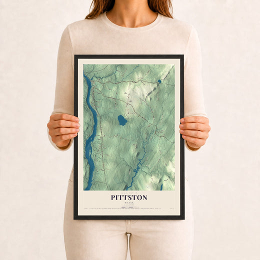 Map of Pittston, Maine, 12 x 18 inch print in a black wood frame