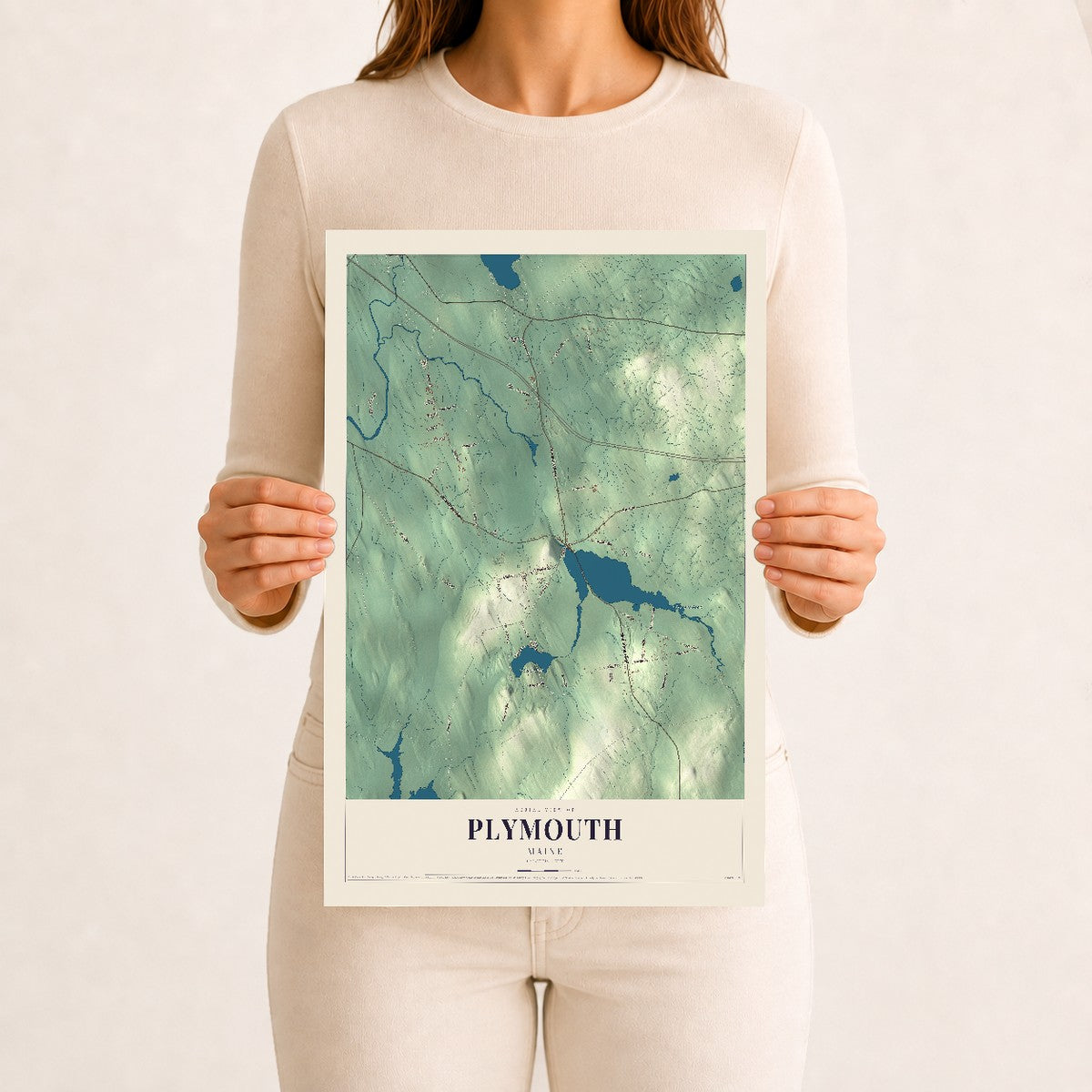 Plymouth, Maine map print - 12 x 18 archival matte print