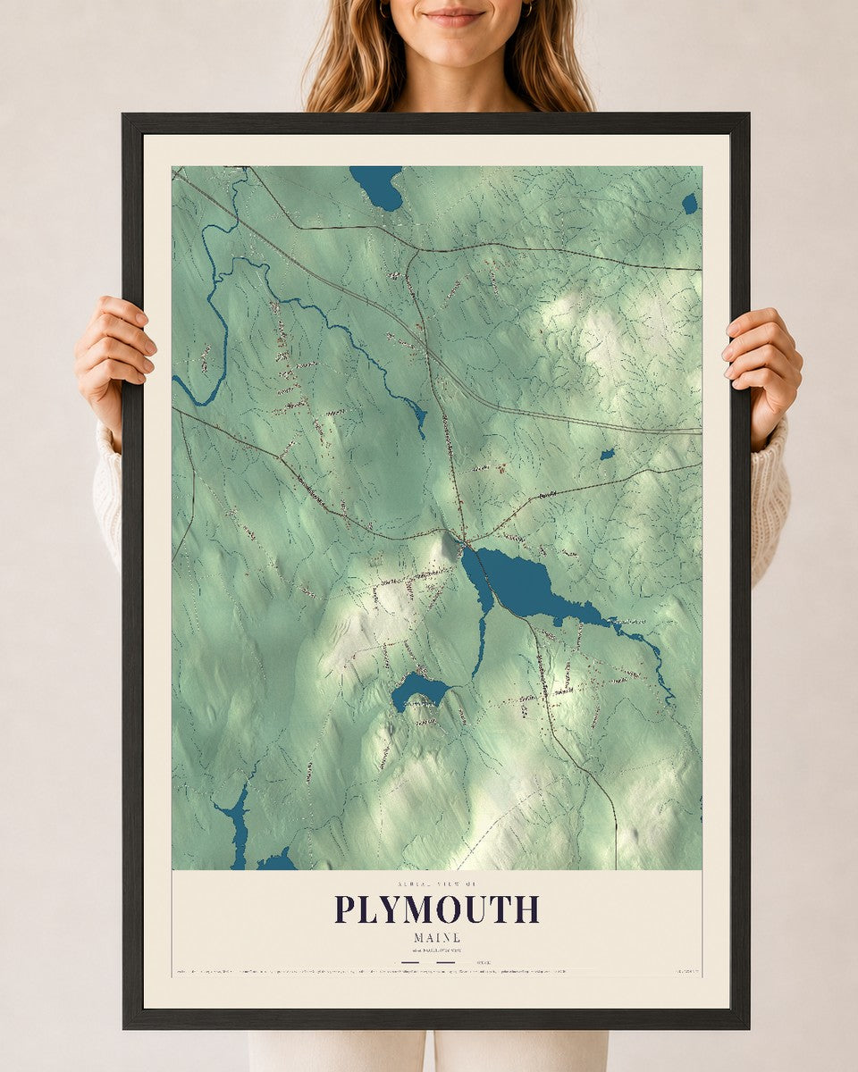 Plymouth, Maine map print - 24 x 36 black Ayous wood frame