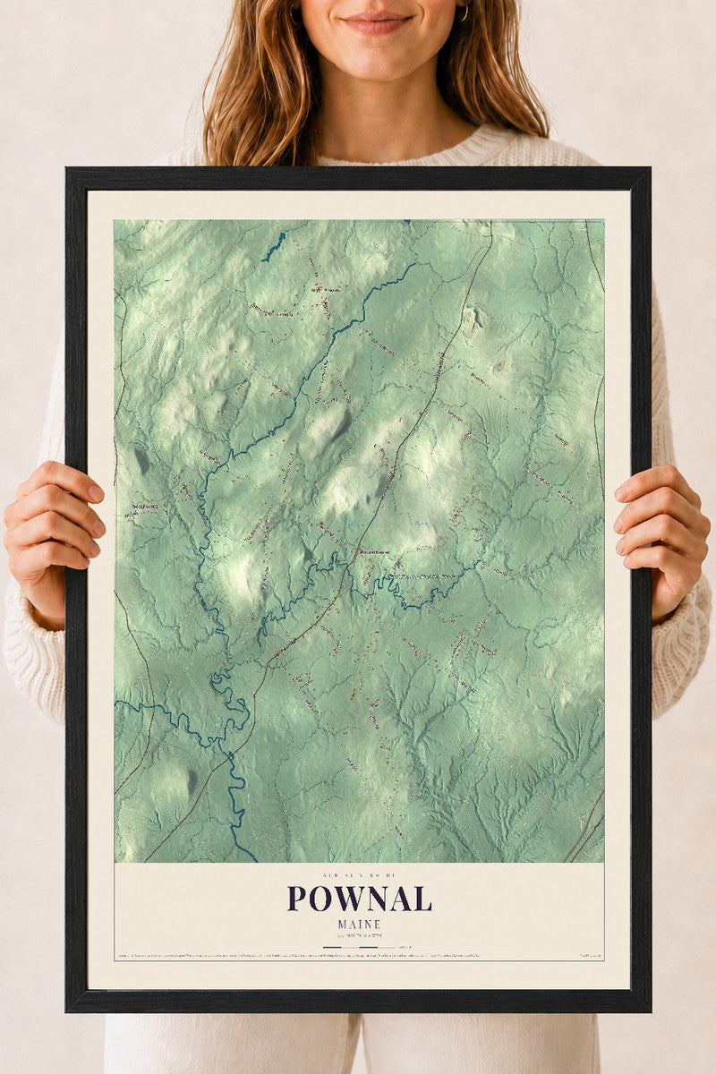 Pownal, Maine map print - 18 x 24 black Ayous wood frame