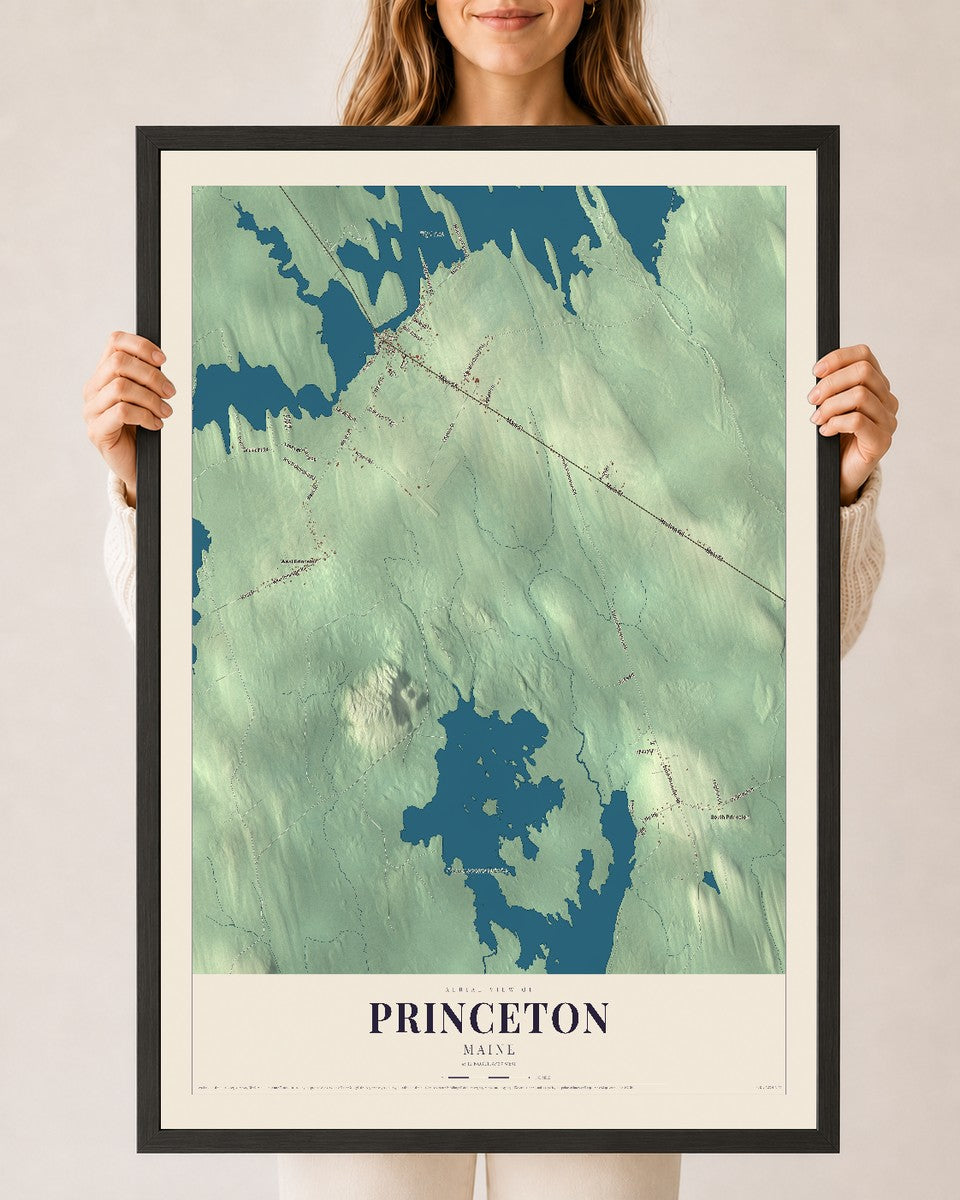 Princeton, Maine map print - 24 x 36 black Ayous wood frame