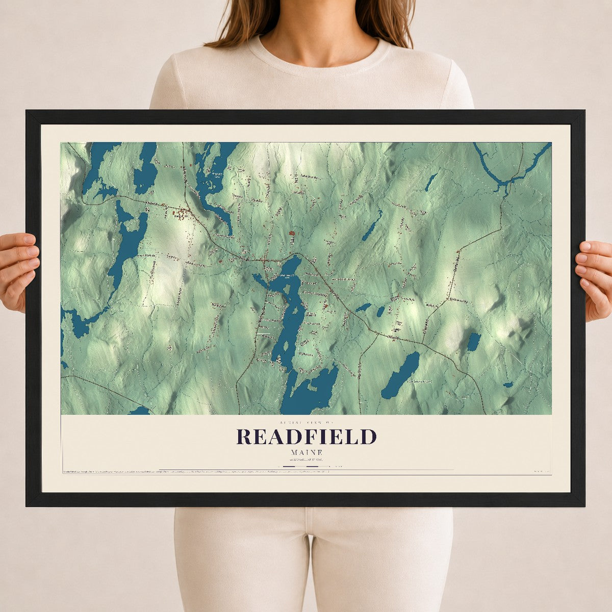 Readfield, Maine map print - 18 x 24 black Ayous wood frame