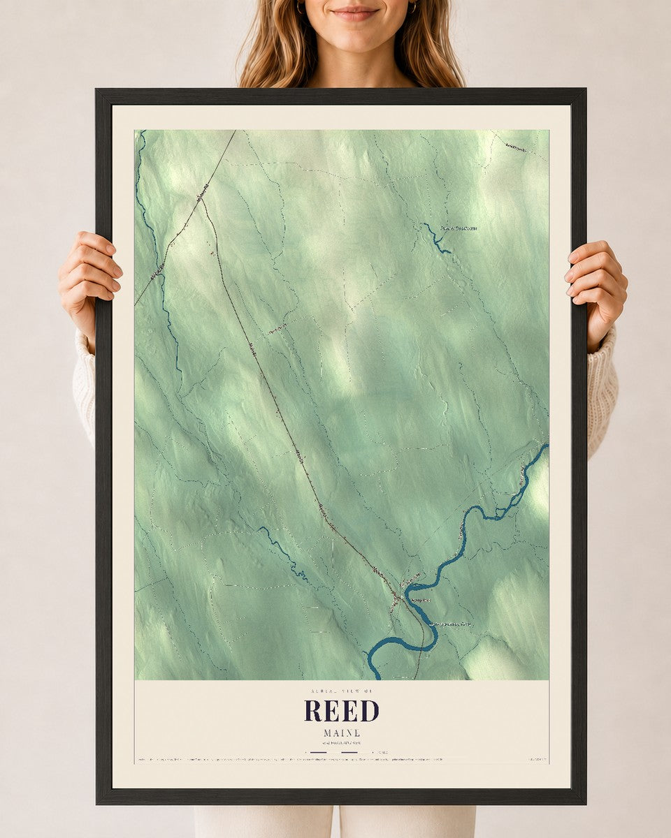 Reed, Maine map print - 24 x 36 black Ayous wood frame