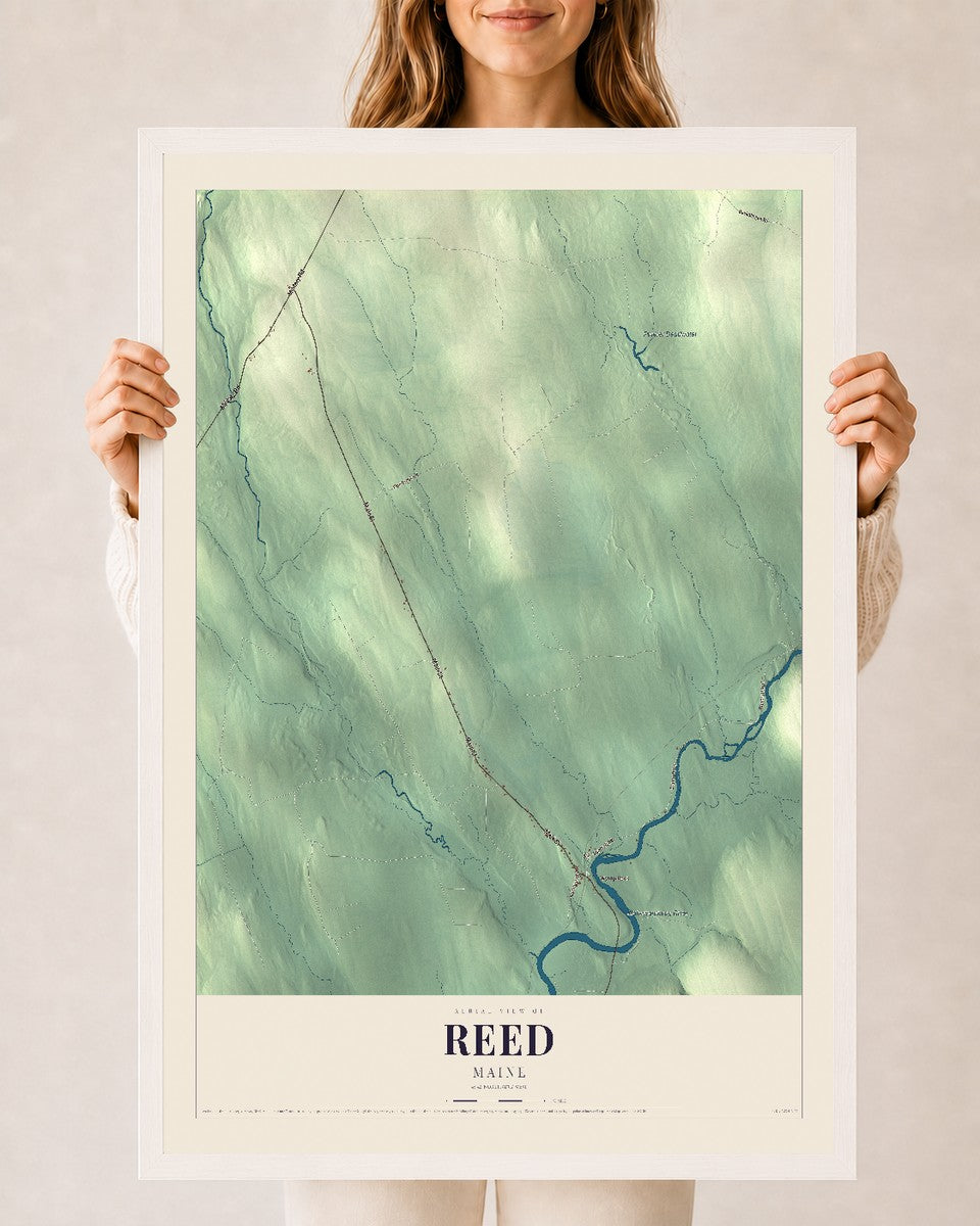 Reed, Maine map print - 24 x 36 white Ayous wood frame