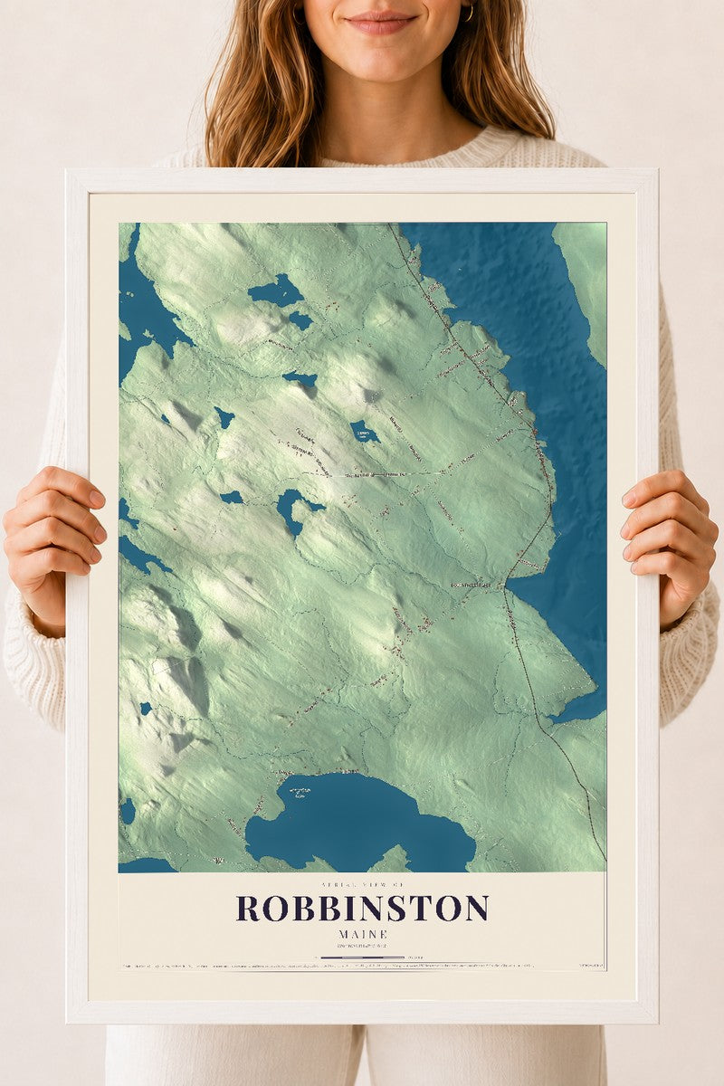 Robbinston, Maine map print - 18 x 24 white Ayous wood frame