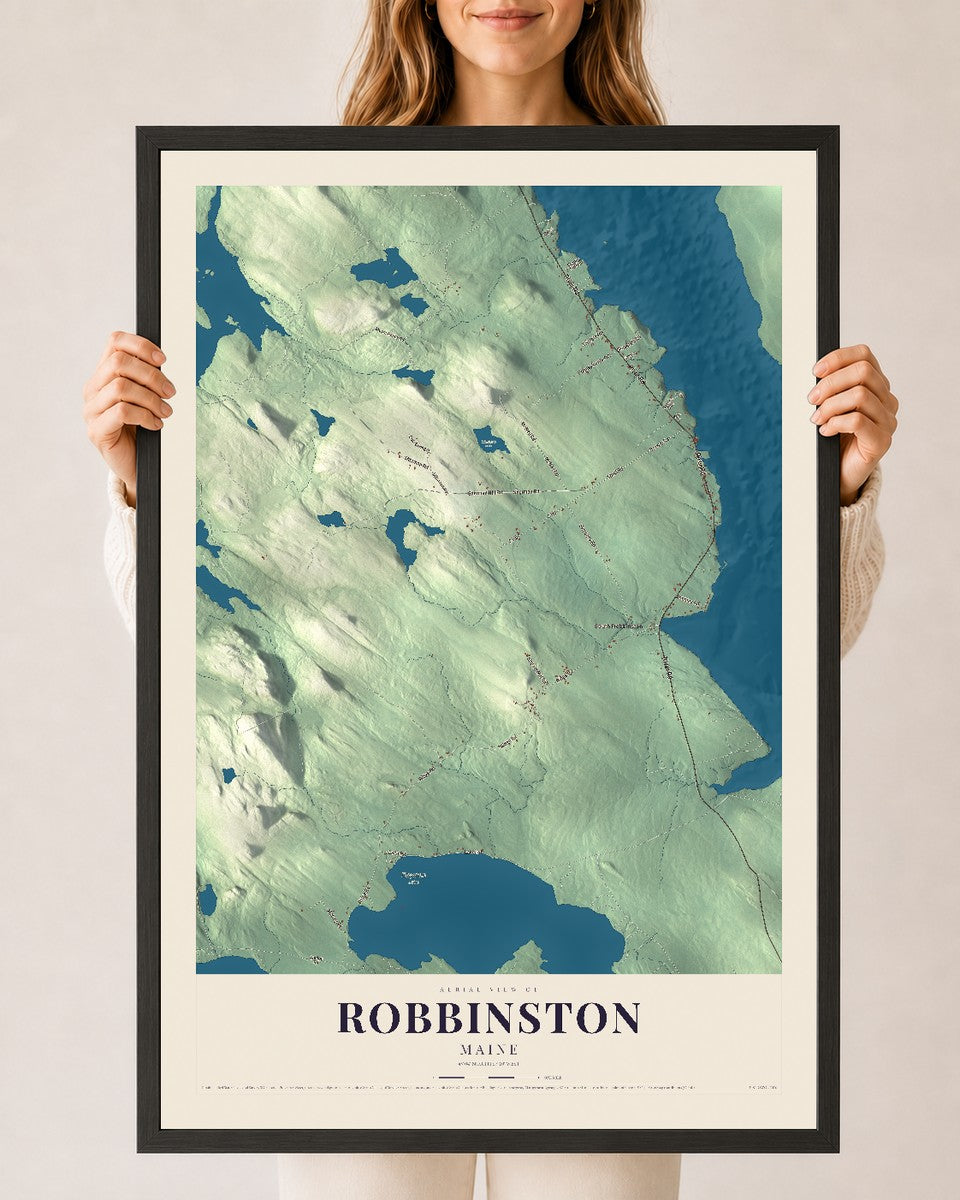 Robbinston, Maine map print - 24 x 36 black Ayous wood frame