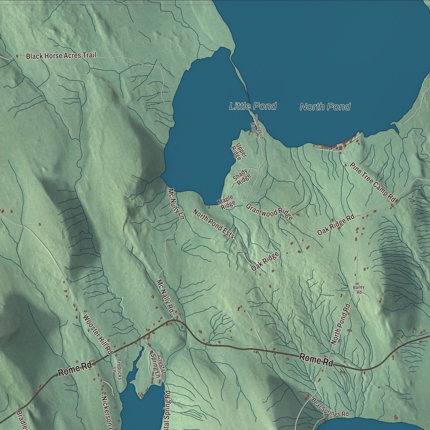 Terrain and local geography detail from the Rome, Maine map