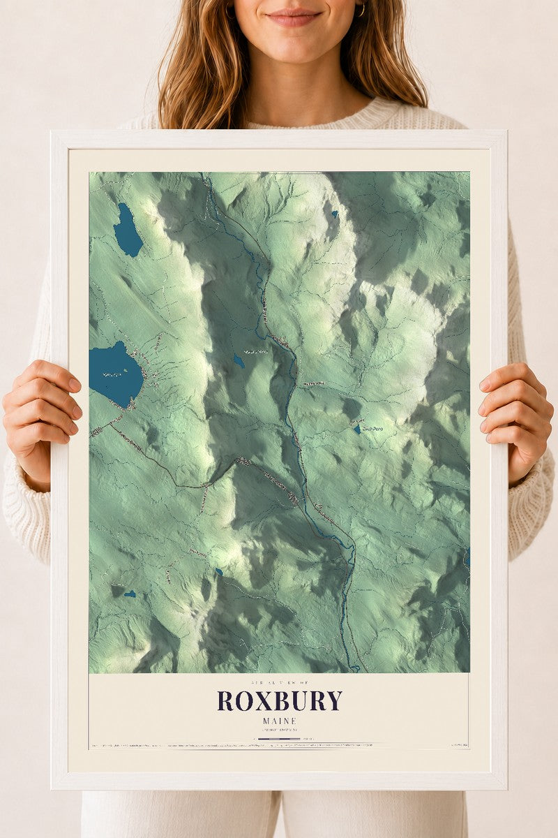 Roxbury, Maine map print - 18 x 24 white Ayous wood frame