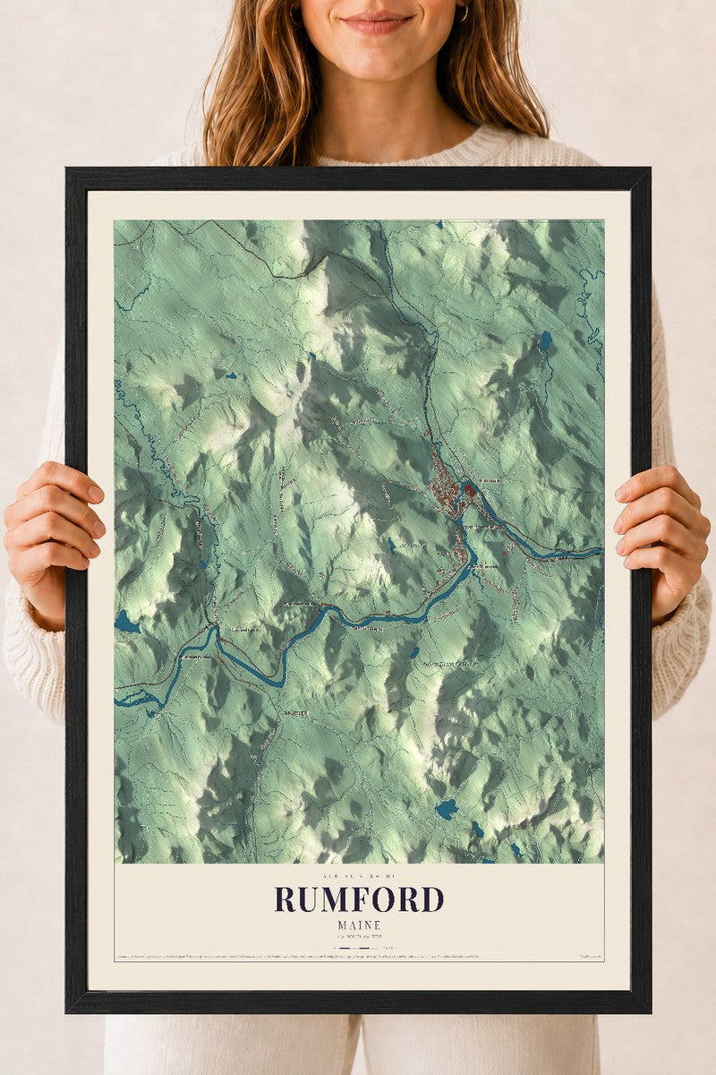 Rumford, Maine map print - 18 x 24 black Ayous wood frame