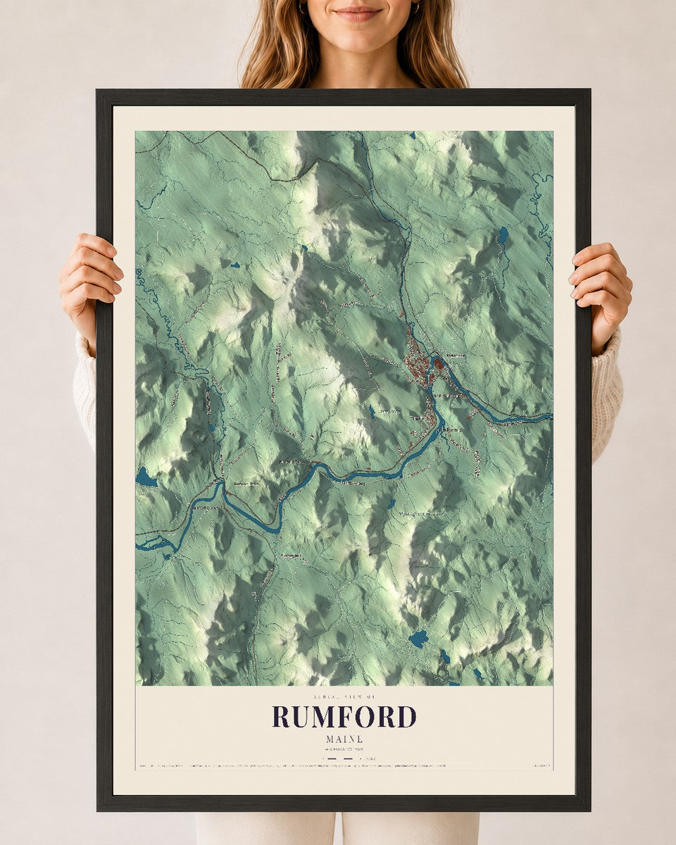 Rumford, Maine map print - 24 x 36 black Ayous wood frame