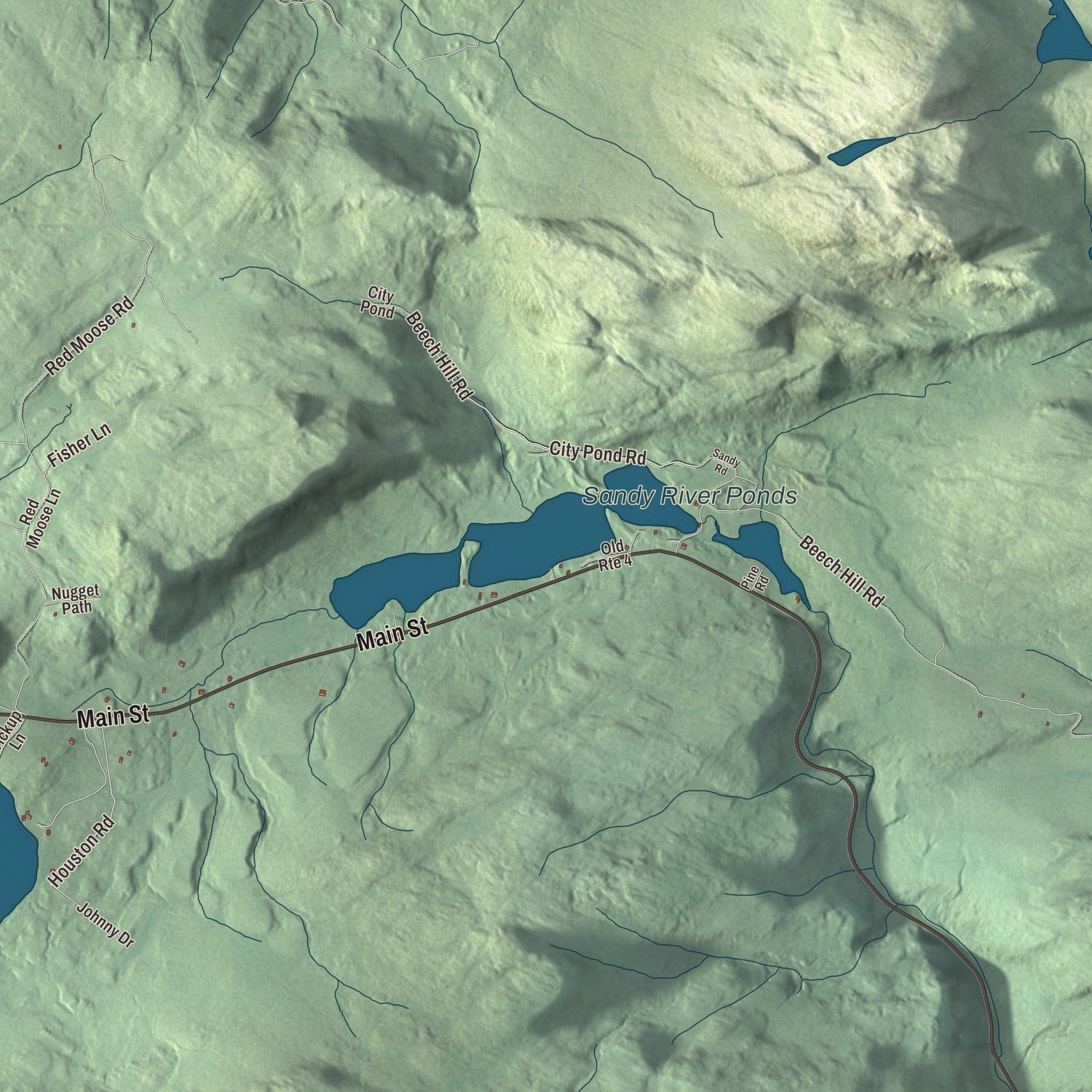 Terrain and local geography detail from the Sandy River, Maine map
