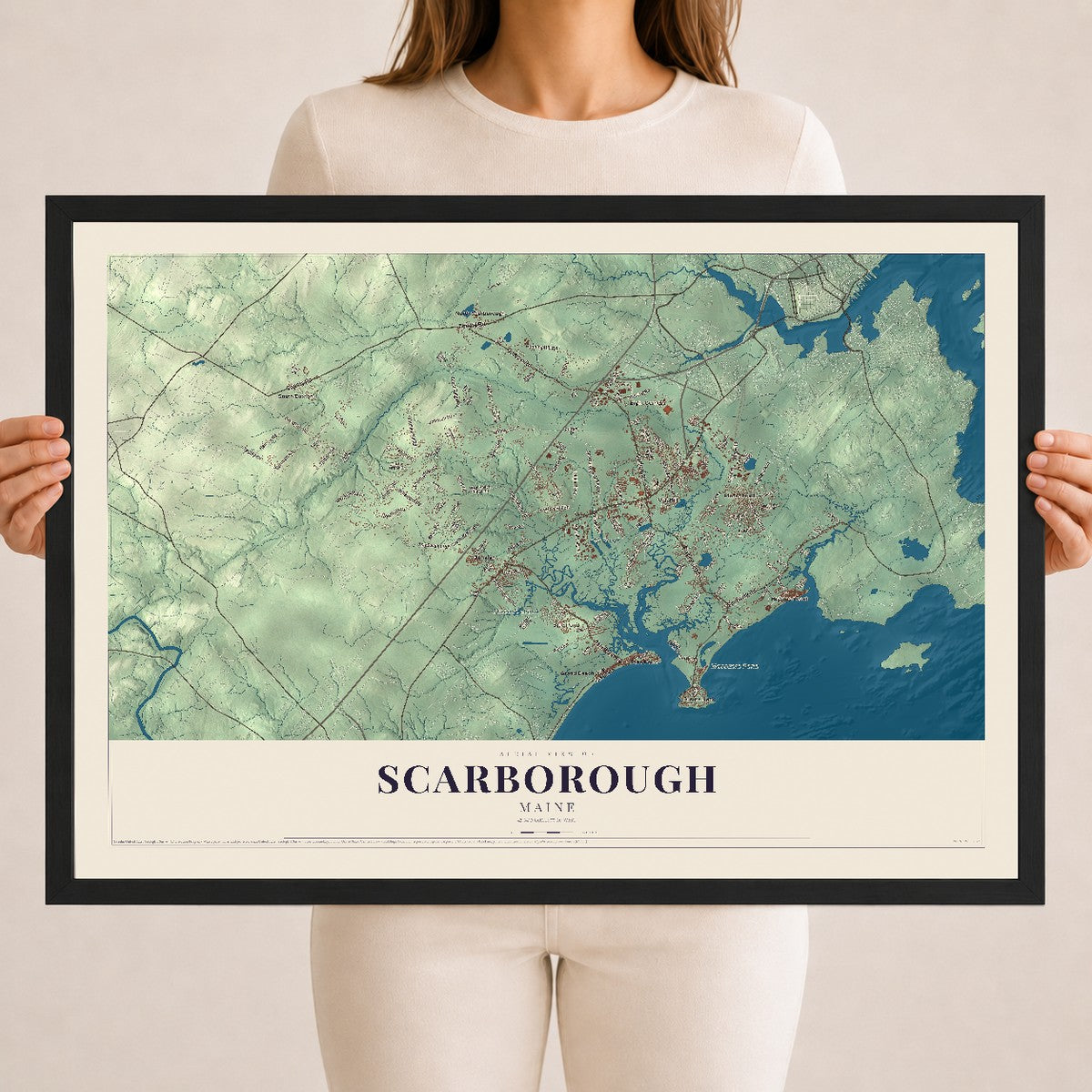 Scarborough, Maine map print - 18 x 24 black Ayous wood frame
