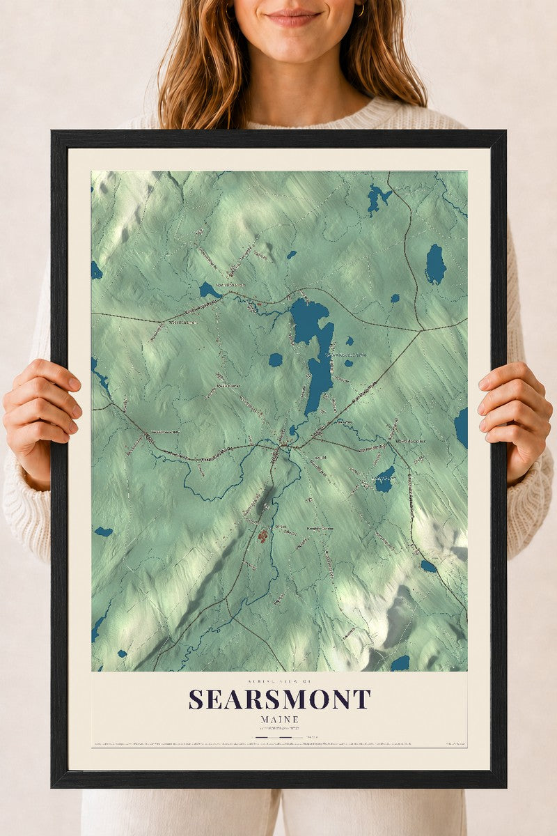 Searsmont, Maine map print - 18 x 24 black Ayous wood frame