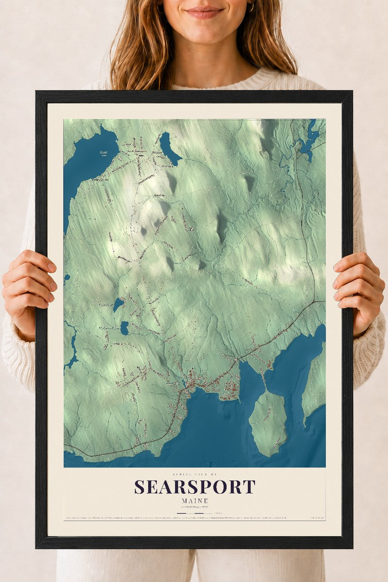 Searsport, Maine map print - 18 x 24 black Ayous wood frame
