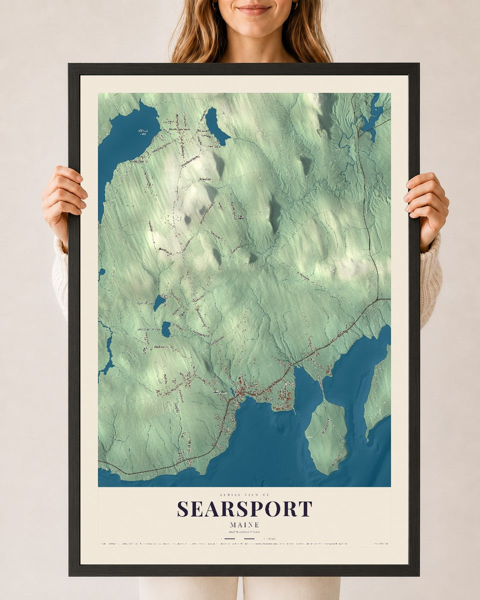 Searsport, Maine map print - 24 x 36 black Ayous wood frame