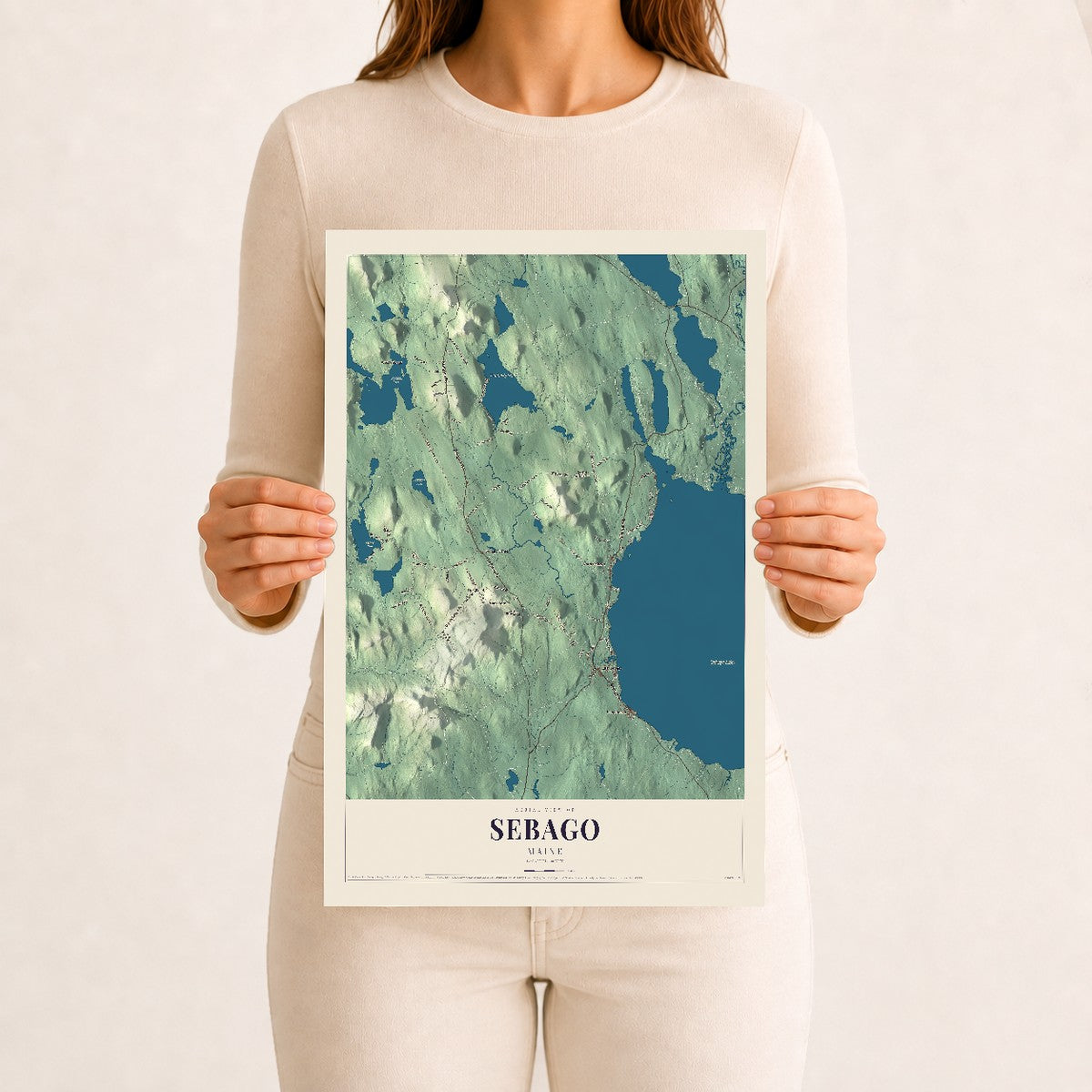 Sebago, Maine map print - 12 x 18 archival matte print