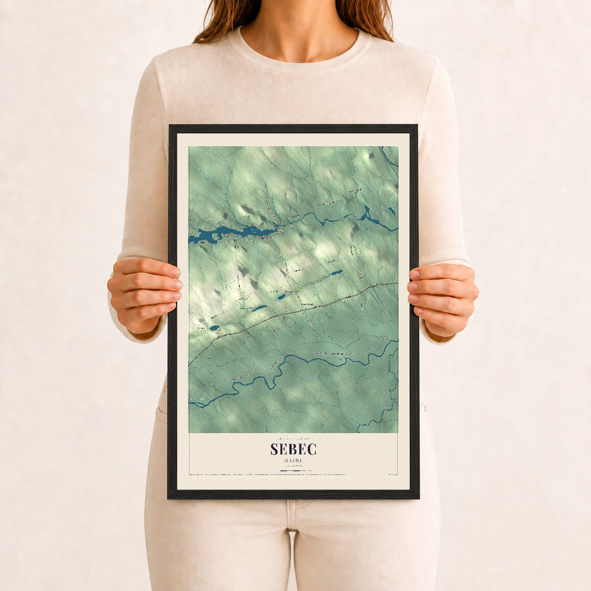 Sebec, Maine map print - 12 x 18 black Ayous wood frame
