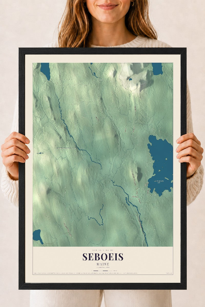 Seboeis, Maine map print - 18 x 24 black Ayous wood frame