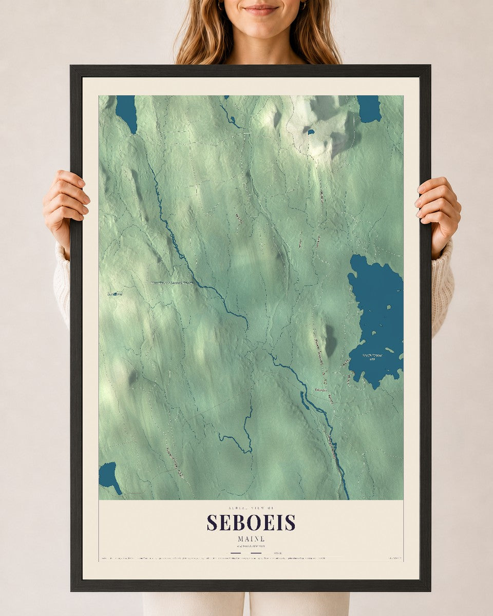 Seboeis, Maine map print - 24 x 36 black Ayous wood frame