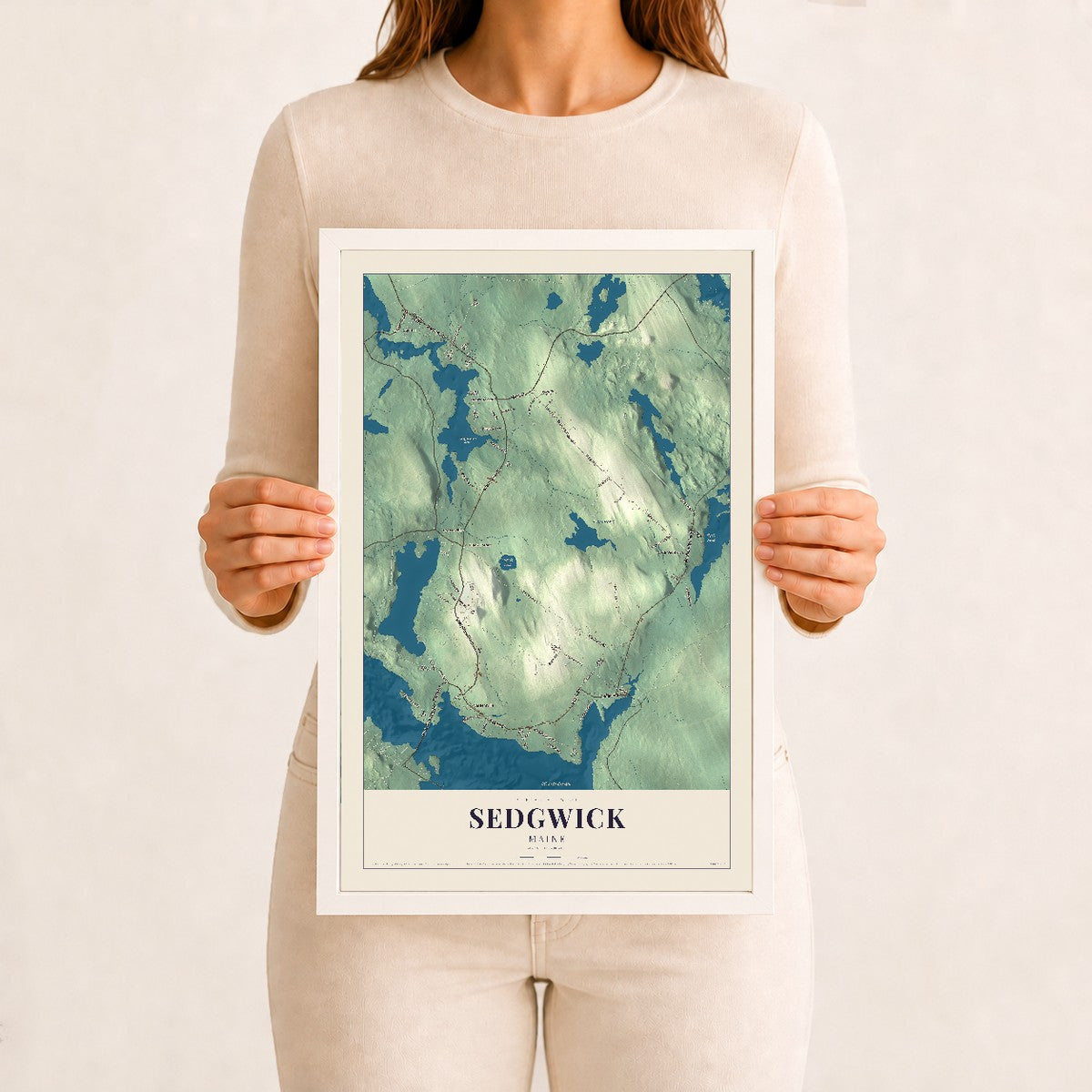 Sedgwick, Maine map print - 12 x 18 white Ayous wood frame