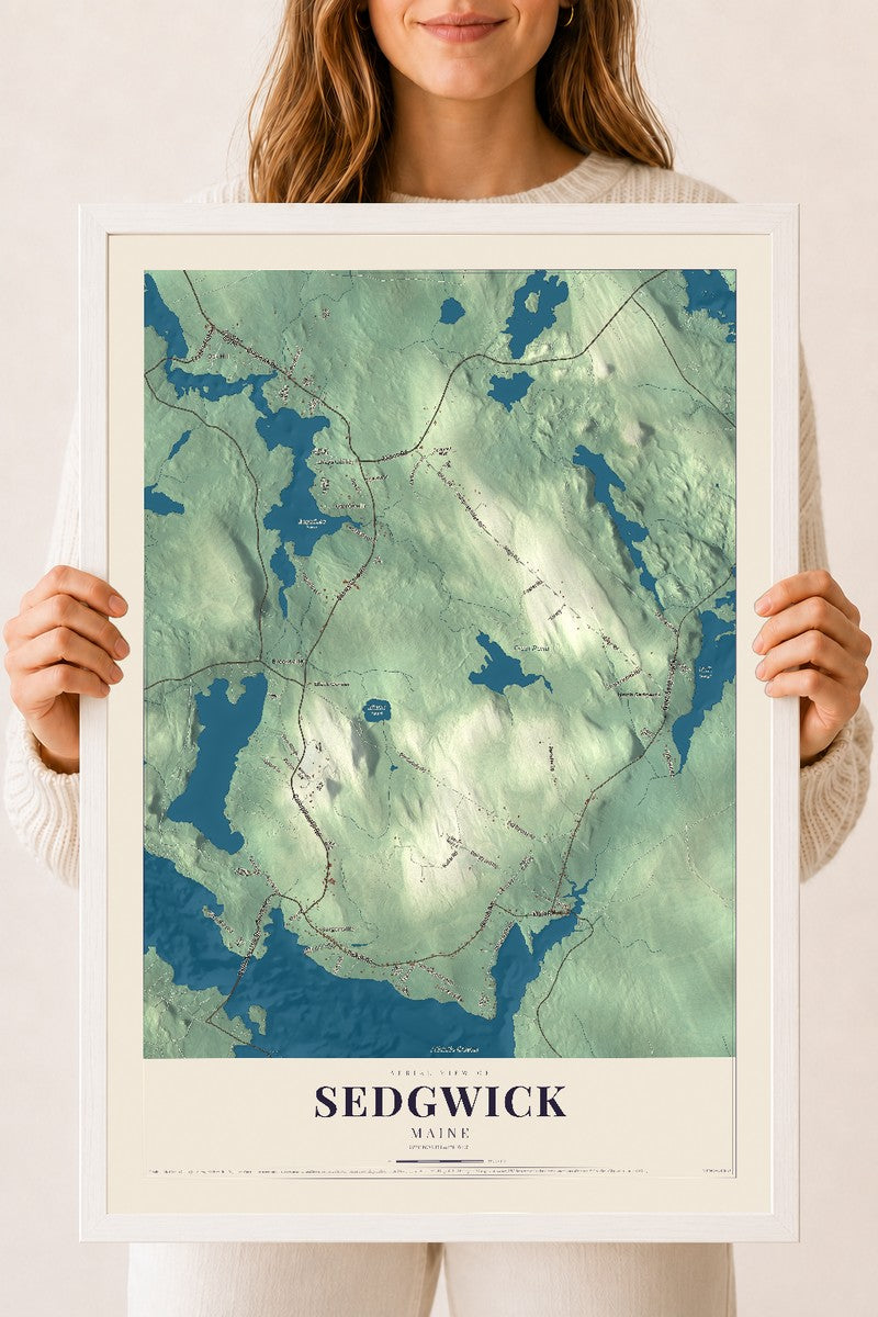 Sedgwick, Maine map print - 18 x 24 white Ayous wood frame