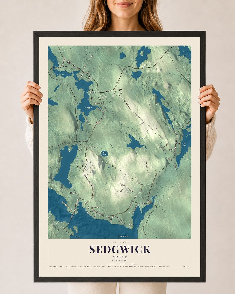 Sedgwick, Maine map print - 24 x 36 black Ayous wood frame