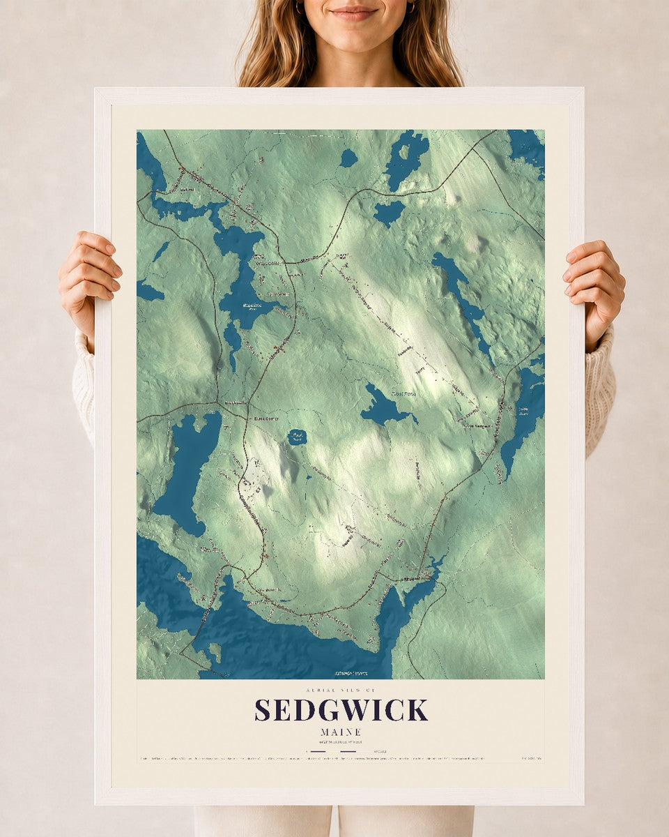Sedgwick, Maine map print - 24 x 36 white Ayous wood frame