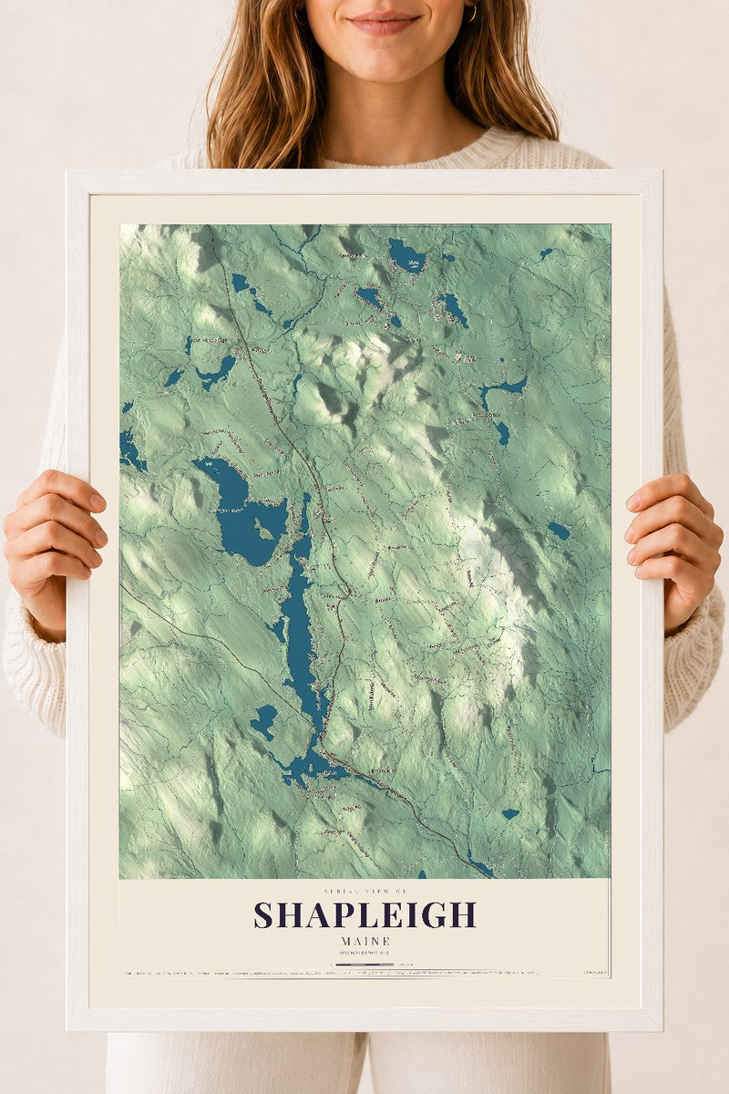 Shapleigh, Maine map print - 18 x 24 white Ayous wood frame