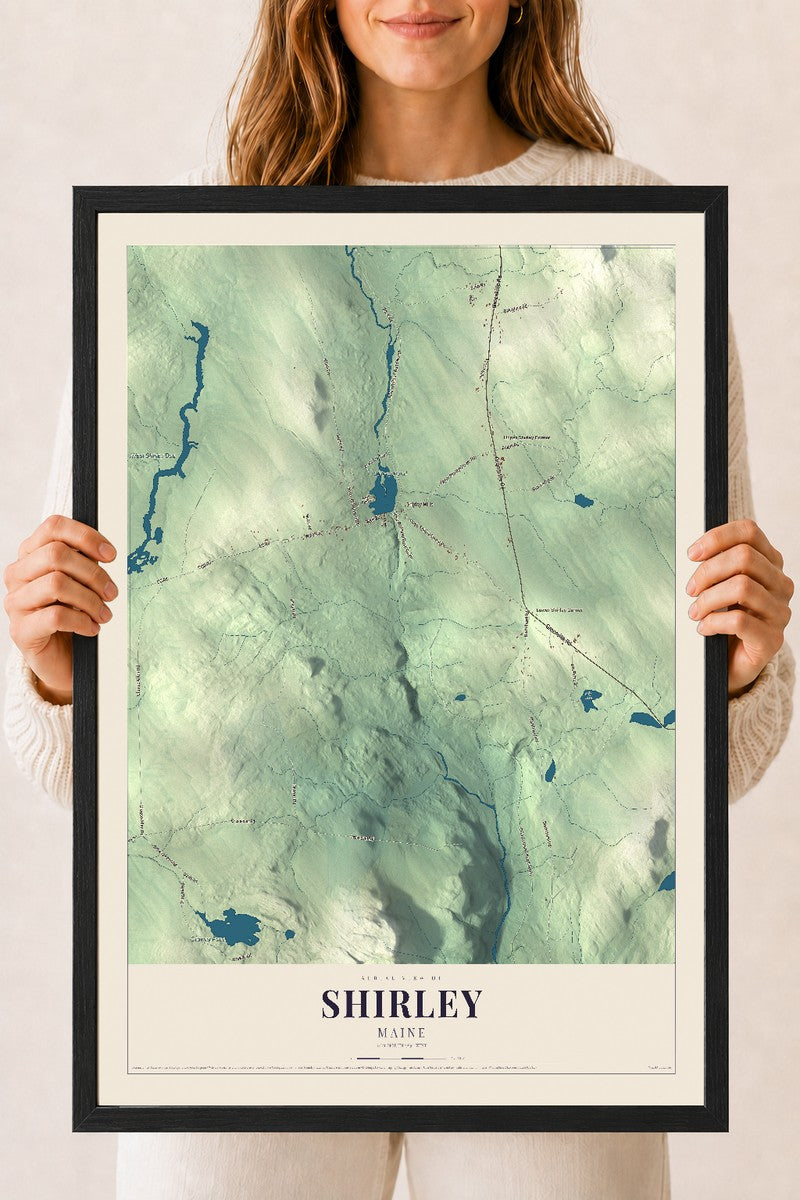 Shirley, Maine map print - 18 x 24 black Ayous wood frame